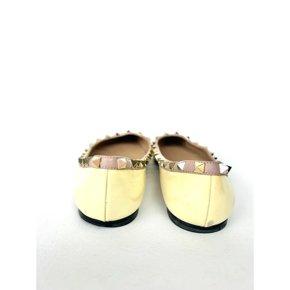 Valentino Garavani Rockstud Ballet Flats Cream Ivory Patent Leather 39 Yellow 9